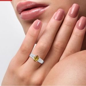 Madagascar Yellow Sapphire, Moissanite Ring in plantation over Sterling Silver
